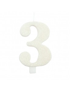 Vela Número 3 Branco  Glitter